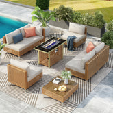 K&K patio 8-Piece Patio Furniture Set with 43" Fire Pit Table, Outdoor Conversation Set & 60,000 BTU 43 Inch Rectangle Propane Fire Pit with Water Resistant Beige Thick Cushions, Beige