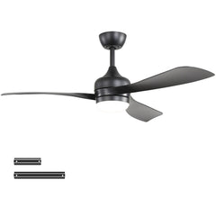 52-Inch Black Ceiling Fan With 3 ABS blades,Remote Control,Reversible DC Motor,Noiseless,3 Downrods Available,LED Dimmable