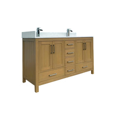 60" Bathroom Vanity with double basins Sink & Faucet Hole, Bathroom Storage Vanity Sink Cabinet with 4 Doors & 6 Drawers in Desert Oak