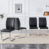 Luxury Simple Arch Chair - Set of 4 Black PU Material High Resilience Dining Chair with Arched Metal Silver Leg.
