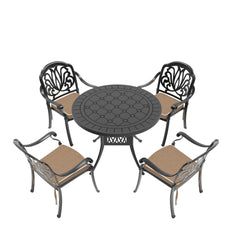5-Piece Set Of Cast Aluminum Patio Furniture With Black Frame and Brown Seat Cushions(same sku: W1710S00068)