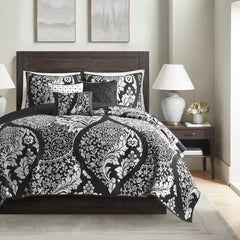 6 Piece Printed Cotton Quilt Set with Throw Pillows Black King/Cal King