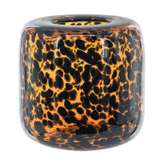 Brown and Amber Glass Vase with Cheetah Motif, Short, 7.9x7.9"