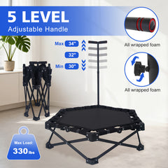 37" Foldable Mini Trampoline, One-Step Fold & Open, Rebounder Trampoline for Adults, 330lbs Max Load, 3-Level Adjustable T-Bar, Indoor & Outdoor Workout