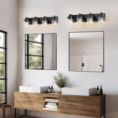 4 Light Bathroom Vanity Light, Matte Black Bathroom Light Fixtures with Clear Glass Shade, Vanity Light Fixtures Over Mirror for Bedroom Living Room(Bulb not included)