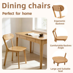 100% Solid Wood Dining Chairs Set of 2, Mid Century Modern Dining Chairs with Curved Backrest, Kitchen Chair with Adjustable Foot Pads for Dining Room, Kitchen, Living Room, Study, Natural Wood Color