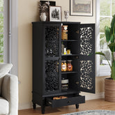 Rustic 55'' Tall Storage Cabinet with Drawer, Decorative 2-Door Carved Wood Accent Cabinet with Solid Wood Legs for Living Room, Hallway, Dining Room, Black