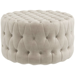 HOMCOM 31.5" Round Ottoman, Large Velvet-Feel Upholstered Foot Stool with Button Tufted Design and Padded Seat for Living Room, Entryway, Beige