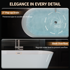 63'' Acrylic Freestanding Bathtub, Oval Soaking Stand Alone Bath Tub with Toe-Tap Chrome Drain and Classic Slotted Overflow, cUPC Certified, Glossy White 25A02-63