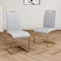 Modern Dining Chairs with Faux Leather Padded Seat Dining Living Room Chairs Upholstered Chair with gold Metal Legs Design for Kitchen, Living, Bedroom, Dining Room Side Chairs Set of 2