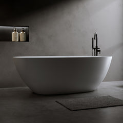65'' Freestanding Bathtub Resin Stone Soaking Bathtub Solid Surface Modern Tubs with Overflow and Pop-up Drain in White
