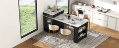 K&K 59.5" Kitchen Island with Extendable Dining Table, Kitchen Storage Table with Double-sided Storage, Kitchen Island with 2 Drawers, Power Outlet, Side Open Shelves, for Kitchen, Dining Room, Black