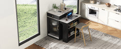 K&K 59.5" Kitchen Island with Extendable Dining Table, Kitchen Storage Table with Double-sided Storage, Kitchen Island with 2 Drawers, Power Outlet, Side Open Shelves, for Kitchen, Dining Room, Black