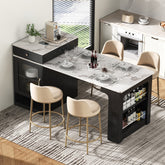 K&K 59.5" Kitchen Island with Extendable Dining Table, Kitchen Storage Table with Double-sided Storage, Kitchen Island with 2 Drawers, Power Outlet, Side Open Shelves, for Kitchen, Dining Room, Black