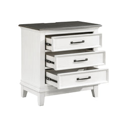Classic Farmhouse Style 3-Drawer Nightstand 1pc Antique White and Dark Brown Wooden Bedroom Furniture, Power Outlet USB Charging Port