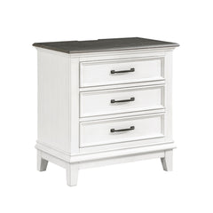 Classic Farmhouse Style 3-Drawer Nightstand 1pc Antique White and Dark Brown Wooden Bedroom Furniture, Power Outlet USB Charging Port