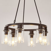 23.62'' Modern 6-Light Black Wagon Wheel Chandelier With Light(No Bulbs) For Bedroom Bathroom,Living Room--E26--Coffee Brown