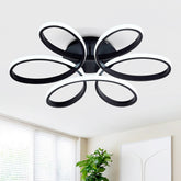 23 inch Modern LED Ceiling Light, 6 Rings Flower Flush Mount Light Fixture with Remote Control Black Dimmable Ceiling Lamp for Living Room, Bedroom, Dining Room, Hallway, Kitchen