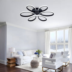23 inch Modern LED Ceiling Light, 6 Rings Flower Flush Mount Light Fixture with Remote Control Black Dimmable Ceiling Lamp for Living Room, Bedroom, Dining Room, Hallway, Kitchen
