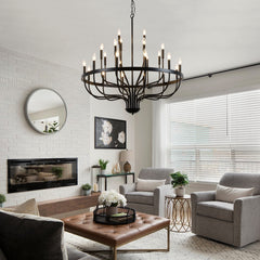 24-Light Black Chandelier Industrial Iron Candle Chandelier Modern Suspended Farmhouse Chandeliers Pendant Light Fixtures for Dining Room Bedroom Living Room Kitchen Island Foyer E12 Bulb (NO Include)