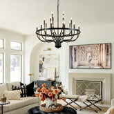 24-Light Black Chandelier Industrial Iron Candle Chandelier Modern Suspended Farmhouse Chandeliers Pendant Light Fixtures for Dining Room Bedroom Living Room Kitchen Island Foyer E12 Bulb (NO Include)