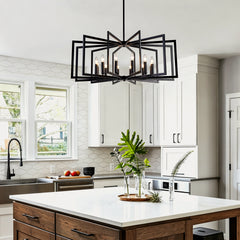 12Light Metal Lantern Tiered Pendant Hanging Light Fixtures, Industrial Farmhouse Adjustable Height Chandeliers for Dining Room Hallway Foyer Entryway--Matte Black (E26 Bulbs Not Included)