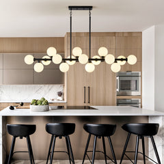 Pendant Lamp with Opal Glass Shade, 16-Lights Modern Farmhouse Ceiling Pendant Hanging Light Fixture Over Table, for Dining Room, Kitchen Island--NO INCLUDED BULBS--Matte Black+Opal
