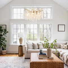 8-Light Chandelier Grape Crystal Ceiling Lamp, 8-Lights Modern Farmhouse Ceiling Ceiling Hanging Light Fixture , for Dining Room, Kitchen Island--NO INCLUDED BULBS--GOLD