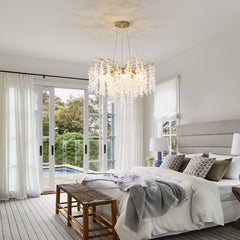 8-Light Chandelier Grape Crystal Ceiling Lamp, 8-Lights Modern Farmhouse Ceiling Ceiling Hanging Light Fixture , for Dining Room, Kitchen Island--NO INCLUDED BULBS--GOLD