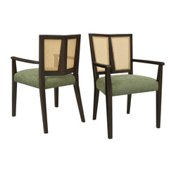 ARM DINING CHAIR(dark brown+green) Set of 2