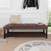 Bedroom End of Bed Bench Tufted Upholstered End of Bed Bench End of Bed Entrance Shoe Bench, 60" with Nailhead Trim and Shelf Bedroom Upholstered Leather Bench Living Room Shoe Rack Footstool (brown)