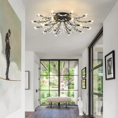 18-Light Chandelier Crystal Ceiling Lamp, 18-Lights Modern Farmhouse Ceiling Ceiling Hanging Light Fixture Over Table, for Dining Room, Kitchen Island--NO INCLUDED BULBS--Matte Black