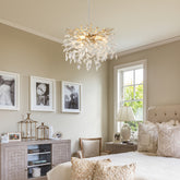 6-Light Chandelier Crystal Ceiling Lamp, 6-Lights Modern Farmhouse Ceiling Ceiling Hanging Light Fixture , for Dining Room, Kitchen Island--NO INCLUDED BULBS--GOLD