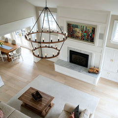 Large Solid Wood Wagon Wheel Chandelier,2Tier 32-Lights Farmhouse Industrial Country Style Round Pendant Light Fixture for Outdoor Porch high Ceilings Living Dining Room Foyer Entryway-Wood Grain