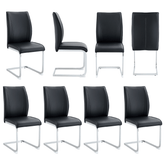 Luxury Simple Arch Chair - Set of 8 Black PU Material High Resilience Dining Chair with Arched Metal Silver Leg.Packed In Two Boxes.