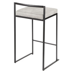 Fuji 26" Contemporary Stackable Counter Stool in Black Metal with Light Grey Cowboy Fabric Cushion by LumiSource - Set of 3