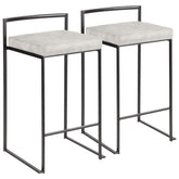 Fuji Contemporary Stackable Counter Stool in Black with Light Grey Cowboy Fabric Cushion by LumiSource - Set of 2