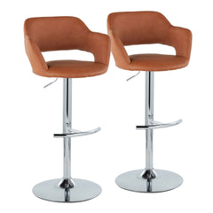 Margarite Contemporary Ajustable Barstool with Swivel in Chrome Metal and Brown Faux Leather with Rounded T Footrest by LumiSource - Set of 2