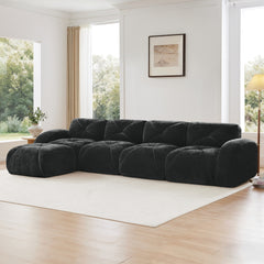 L-shaped Soft Velvet Fabric,Tufted Design,32D High Density Sponge Bottom,Ergonomic Design Bottom,Anti-Slip Design,Free Combination,No Assembly Required,Movable Ottoman For Living Rooms,Black