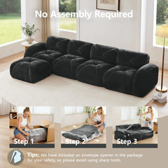 L-shaped Soft Velvet Fabric,Tufted Design,32D High Density Sponge Bottom,Ergonomic Design Bottom,Anti-Slip Design,Free Combination,No Assembly Required,Movable Ottoman For Living Rooms,Black