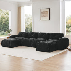 U-shaped Boneless Sofa,Tufted Design,32D High Density Sponge Bottom,Anti-Slip Design,No Assembly Required,Free Combination,Movable Ottomans For Living Rooms,Home Theater,Black