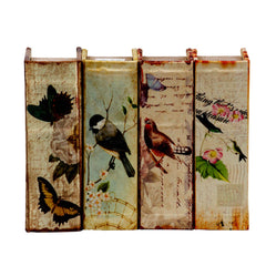 Set of 4 Book Boxes with Birds, Flowers, and Handwriting Design, 5.5x4x2"