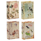 Set of 4 Book Boxes with Birds, Flowers, and Handwriting Design, 5.5x4x2"