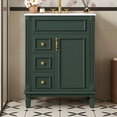 24" Bathroom Vanity with Ceramic Sink, Small Bathroom Sink Cabinet, Modern Cabinet with 2 Drawers and Adjustable Shelf