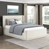 Beige Elegant Queen Platform Bed 1pc Wingback Headboard Durable Plywood Frame Bedroom Furniture Upholstery