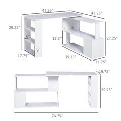 L Shaped Corner Desk, 360 Degree Rotating Home Office Desk with Storage Shelves, Writing Table Workstation, White