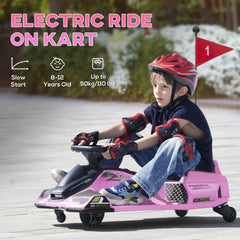Aosom 12V Electric Go Kart, 5 MPH Drifting Car, Battery Powered Ride on Toy Outdoor with Slow Start, Music, Colorful Lights, for 8-12 Years Old, Pink