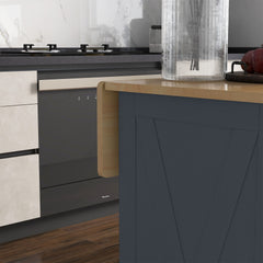 HOMCOM Rolling Kitchen Island with Drop Leaf Wood Breakfast Bar, Farmhouse Kitchen Cart with 2 Drawers, Adjustable Shelves for Dining Room, Dark Gray