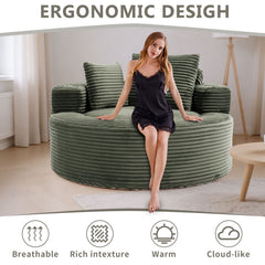 Round Sofa Bed with Memory Foam Sectional Couches for Living Room, Cloud Couch with three pillows, Green