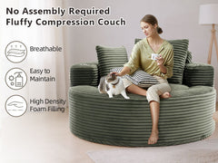 Round Sofa Bed with Memory Foam Sectional Couches for Living Room, Cloud Couch with three pillows, Green